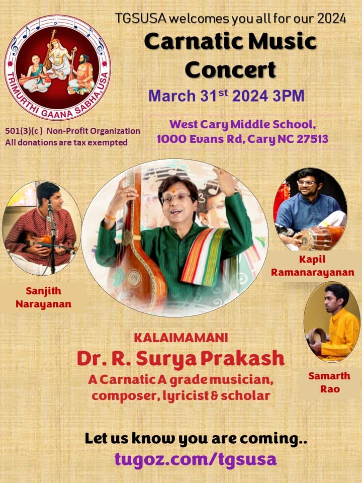 2024 Carnatic Music Concert — Dr. R. Surya Prakash flyer 1